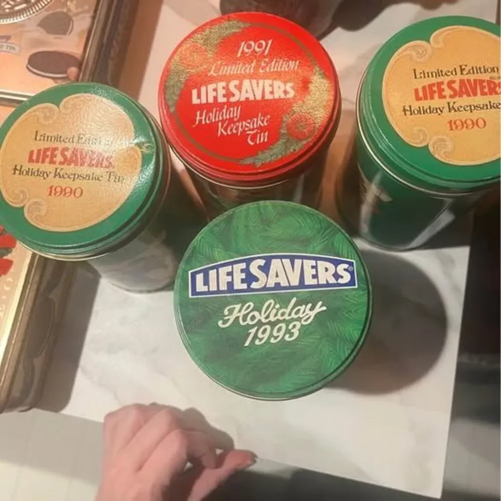 Vintage Christmas Tins Oreo Lifesavers 8 total